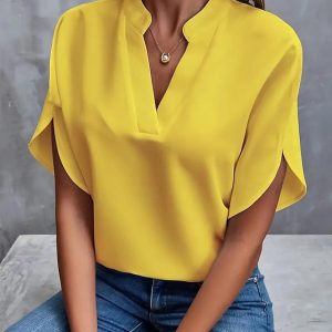 Blouse Dressy Tops Women's Black White Yellow Solid / Plain