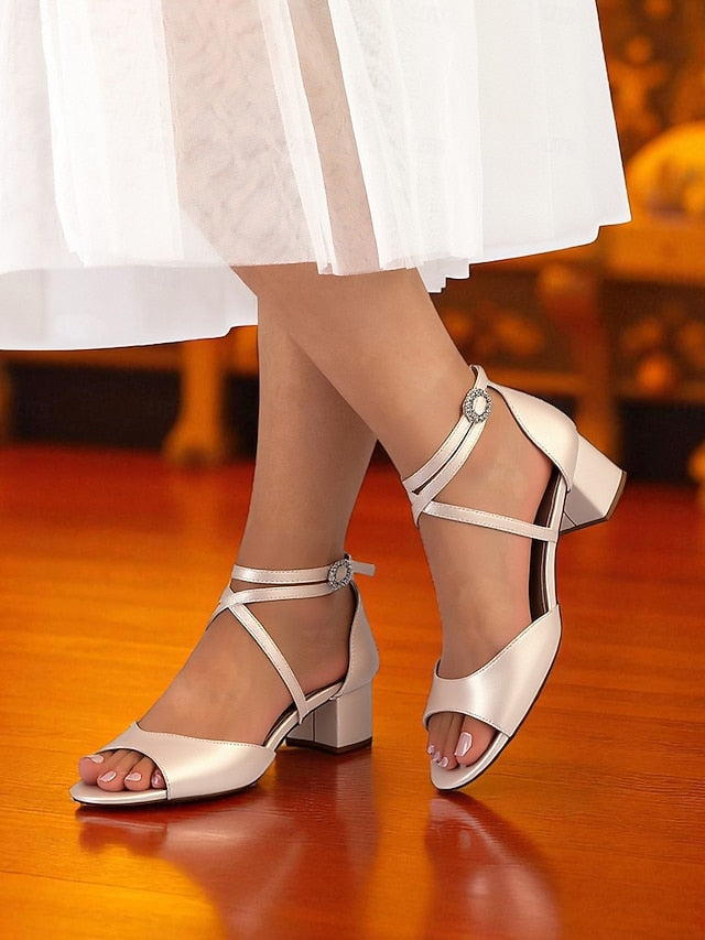 Strap Elegant Block - Satin Sandals with Ankle Women