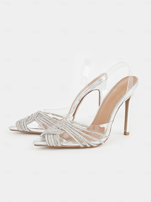 Transparent with Straps Sandals Silver Stiletto Rhinestone - Image 4