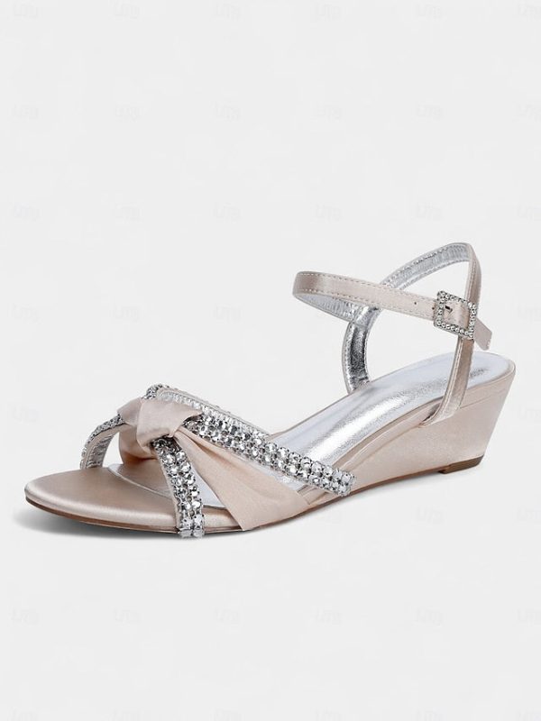 Satin Wedge Women's Sandals Knot Rhinestone Green - Image 10