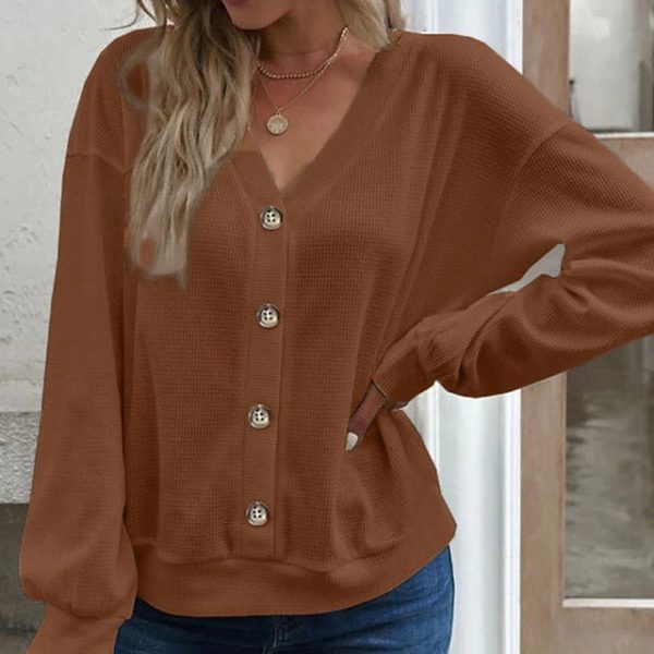 Women's Casual Shirt Button Up Shirt Blouse Patchwork - Image 5