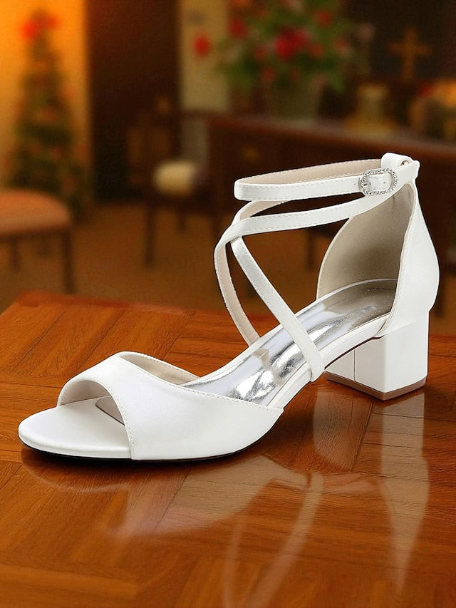 Strap Elegant Block - Satin Sandals with Ankle Women