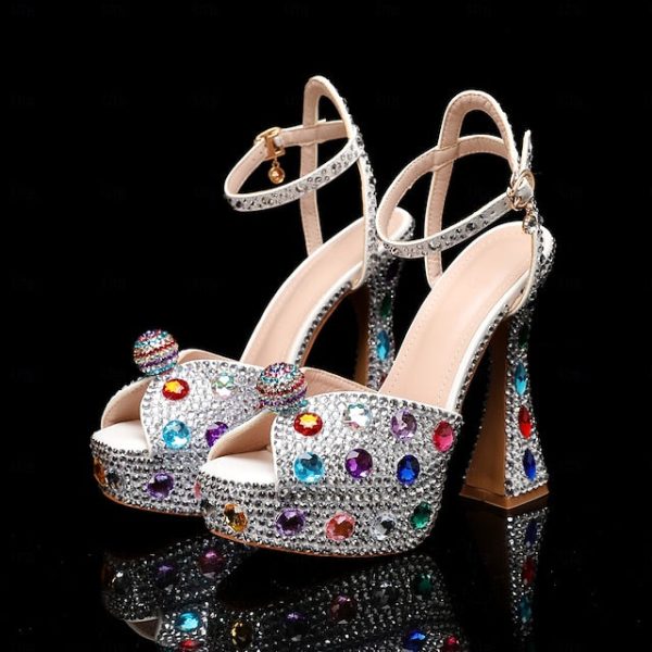 Colorful Rhinestone Sparkly Platform Women's Sandals - Image 2