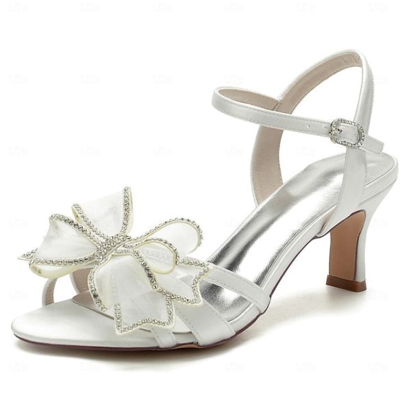Kitten Detail Sandals with Bridal Heel Luxury Rhinestone Bow - Image 7