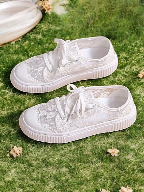 Casual Sneakers Floral Wedding Women Shoes Lace for Bridal - Image 3