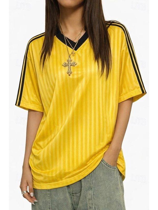 Women's Oversized Sports T-Shirt Jersey Color Block Striped - Image 5