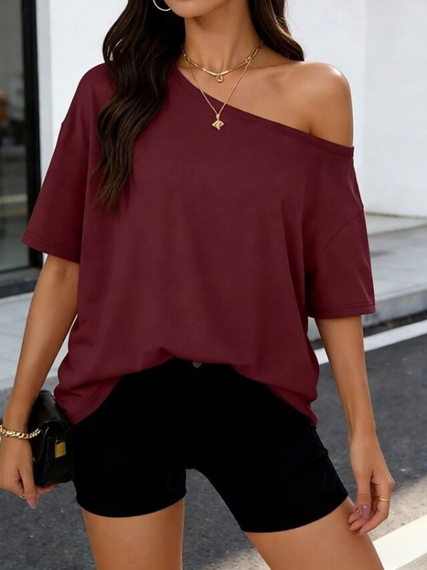 Women's T Shirt Solid Color Stylish Casual Short Sleeve - Image 6