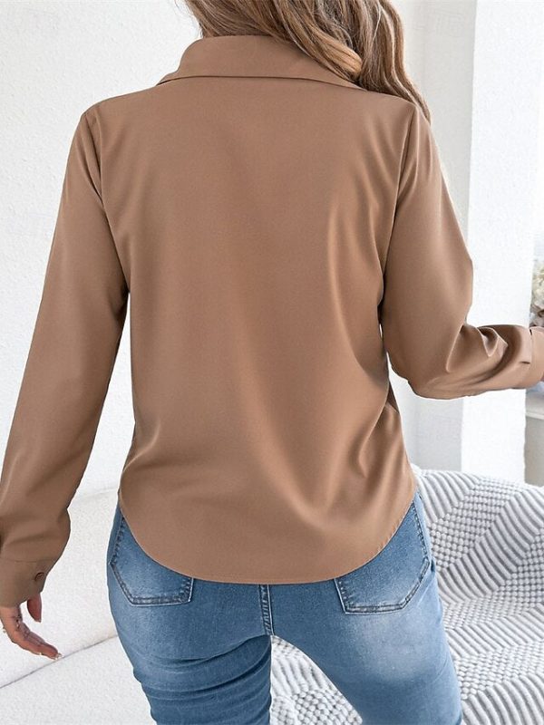 Women's Blouse Dressy Tops Ruched Patchwork Buttons Plain - Image 2