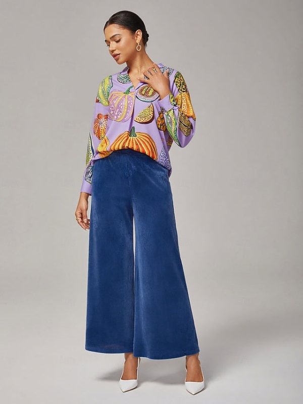 Women's Purple Pumpkin Print Pullover Shirt Loose Fit Drop - Image 7
