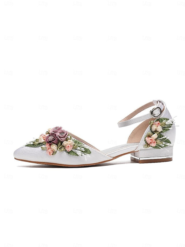 White Clutch Embroidered with Floral Matching Shoes Flat - Image 3