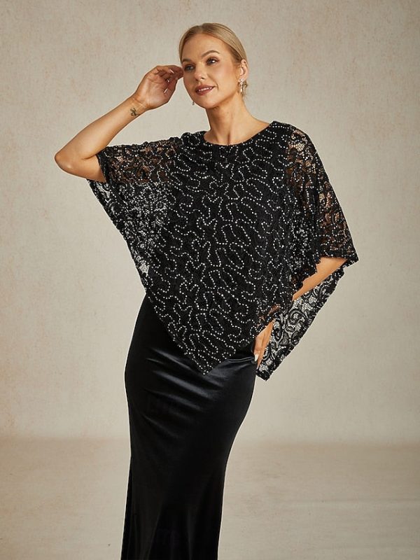 Women's Poncho Dressy Tops Lace Tops Evening Tops Sequins