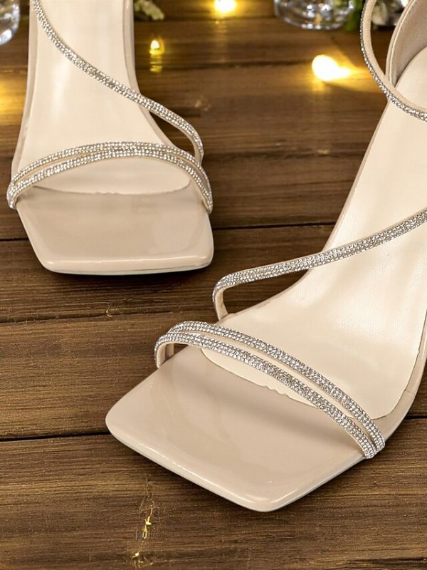 Block Rhinestone White Straps Sandals with - Women's Heel - Image 10