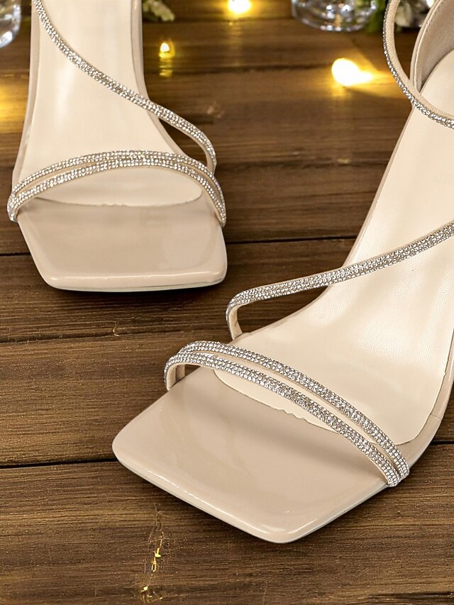 Block Rhinestone White Straps Sandals with - Women