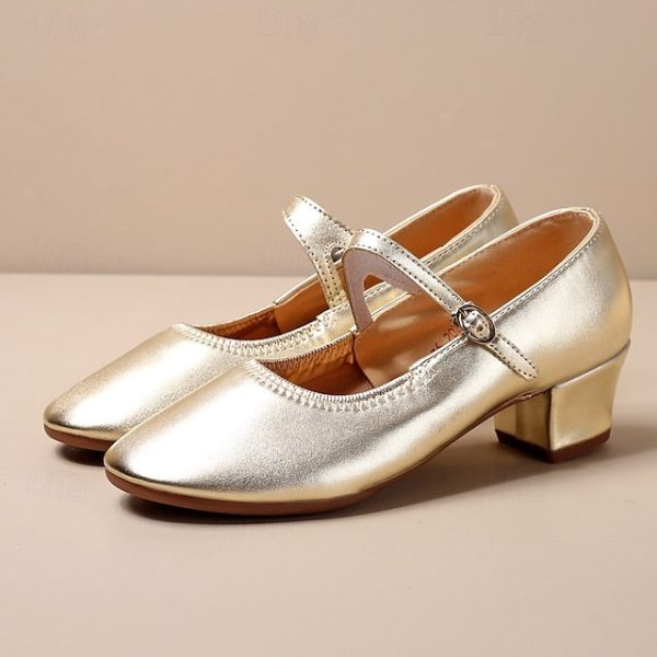 Women's Heel Low Dance with Buckle Gold Shoes Mary Jane - Image 20