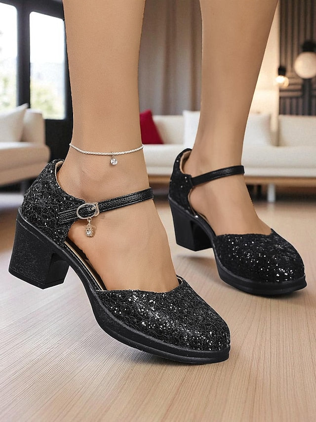Heel Shoes Lace Chunky Mary Comfortable Low - Jane Women