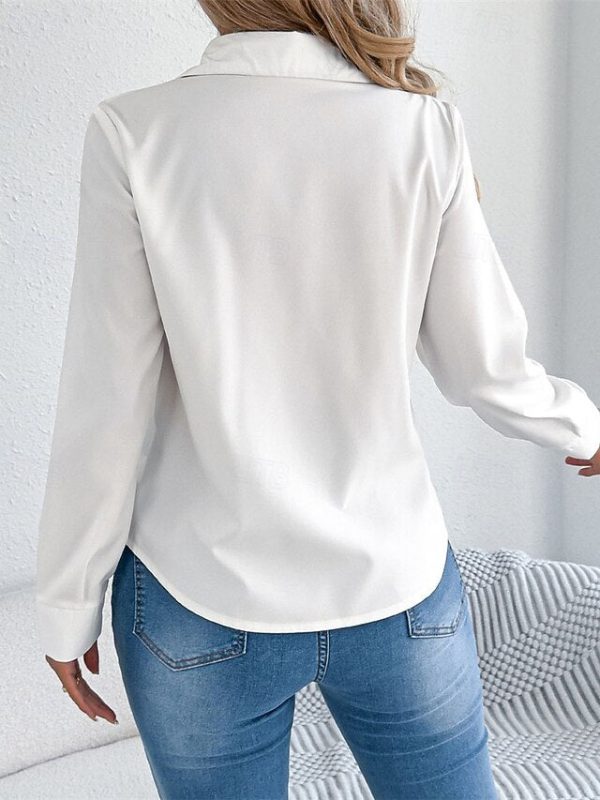 Women's Blouse Dressy Tops Ruched Patchwork Buttons Plain - Image 4