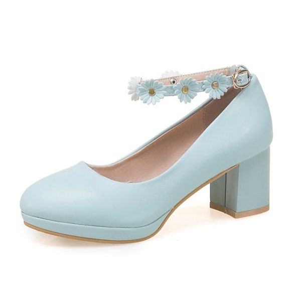with Ankle Shoes Block White Daisy Flower Heel Girls' - Image 12