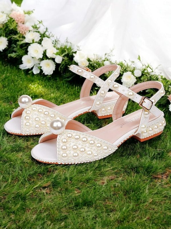 Low White Heel Pearl-Embellished Sandals Women's - Image 8