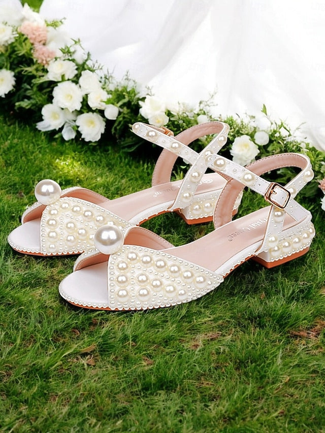 Low White Heel Pearl-Embellished Sandals Women
