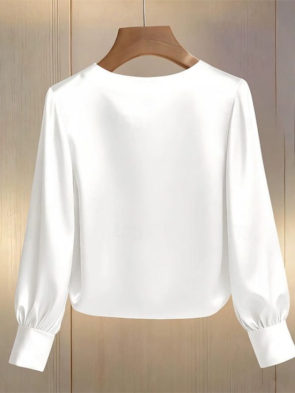 Women's Blouse Dressy Tops Ruched Patchwork Beaded Solid - Image 4