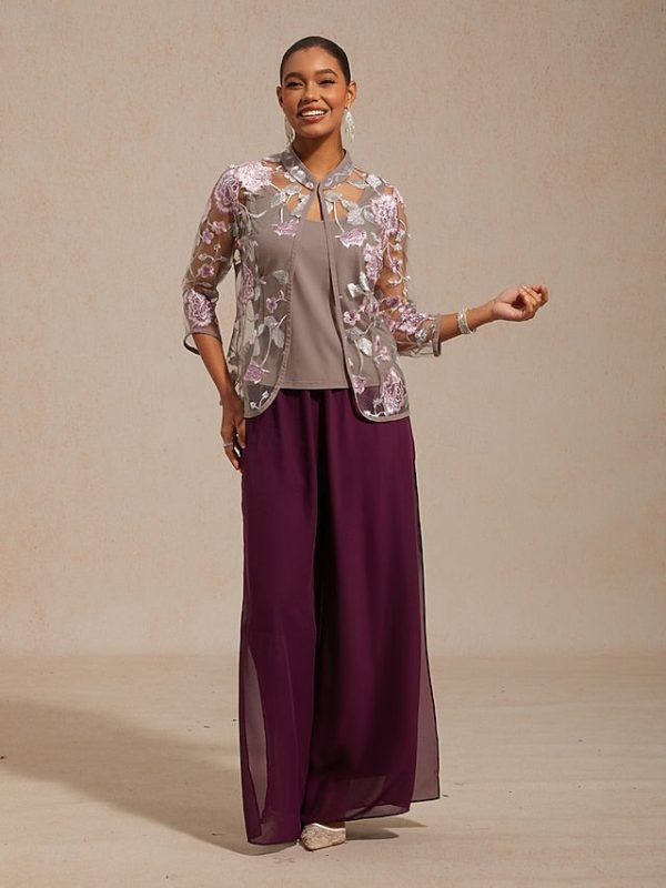 Women's Dressy Tops Floral Paisley Embroidered Elegant 3/4 - Image 46