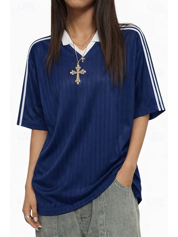 Women's Oversized Sports T-Shirt Jersey Color Block Striped - Image 4