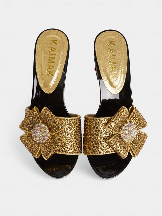 Rhinestone Sparkling High Matching Bow Sandals Clutch with Heel - Image 7