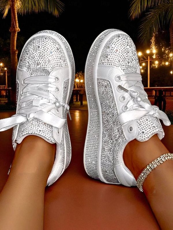 Lace-Up Women's Rhinestone Glamorous Sparkly Sneakers - - Image 4