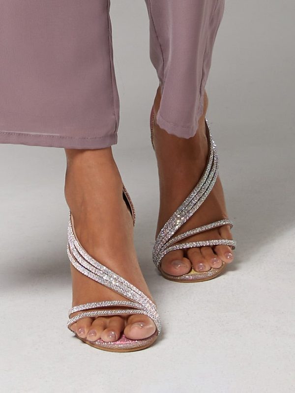 Strappy High Heel for Women Rhinestone Crystal Sandals