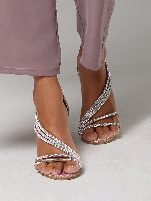 Strappy High Heel for Women Rhinestone Crystal Sandals - Image 1