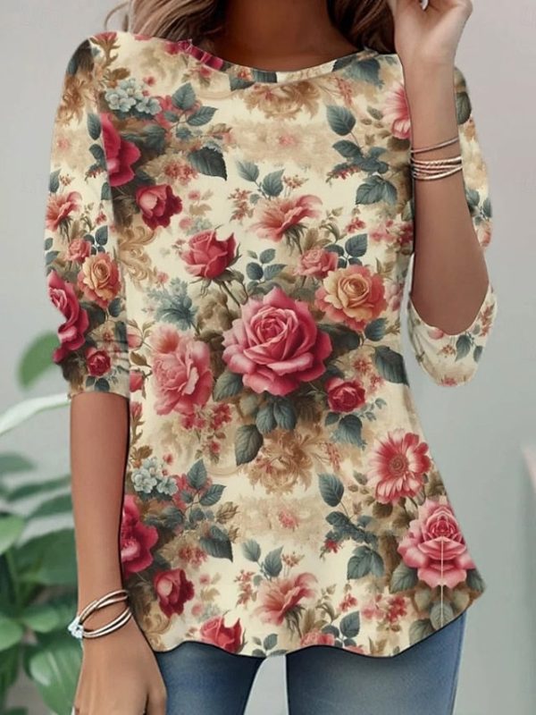 Women's T Shirt Print Floral Graphic Plants Fashion Stylish - Image 3