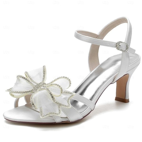 Kitten Detail Sandals with Bridal Heel Luxury Rhinestone Bow - Image 8