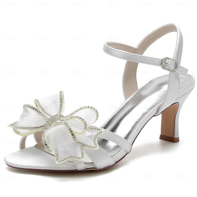 Kitten Detail Sandals with Bridal Heel Luxury Rhinestone Bow - Image 8