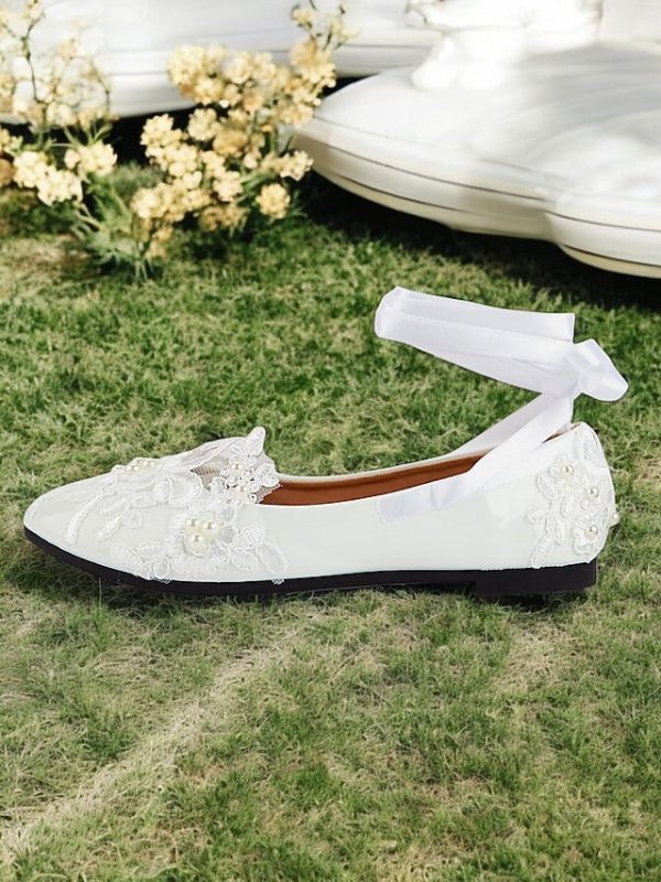 Wedding Ribbon Lace White Shoes - Ties Elegant Bridal Flats with - Image 6