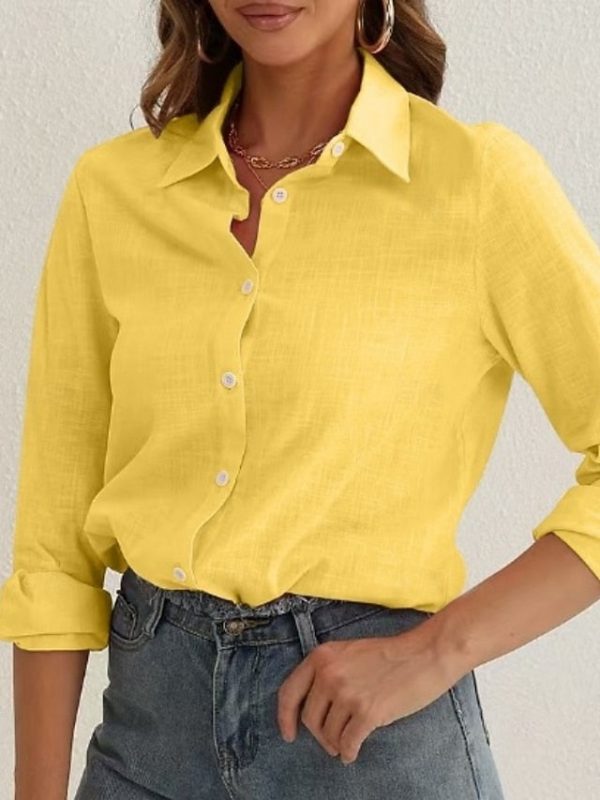 Women's Casual Shirt Button Up Shirt Blouse Buttons Solid - Image 2