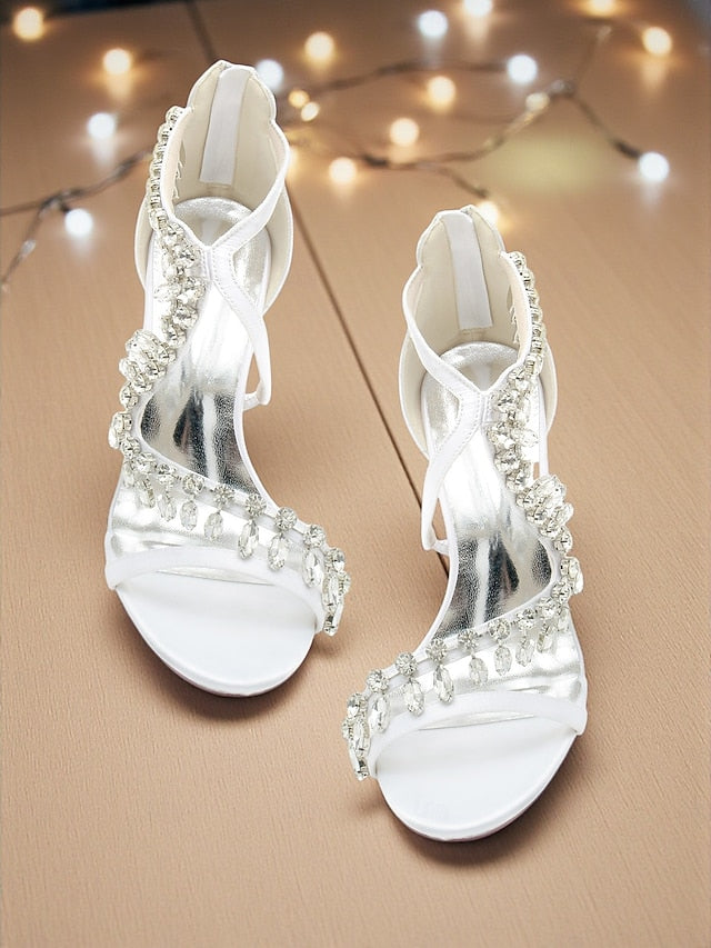 with Sandals Heel Rhinestone White Women