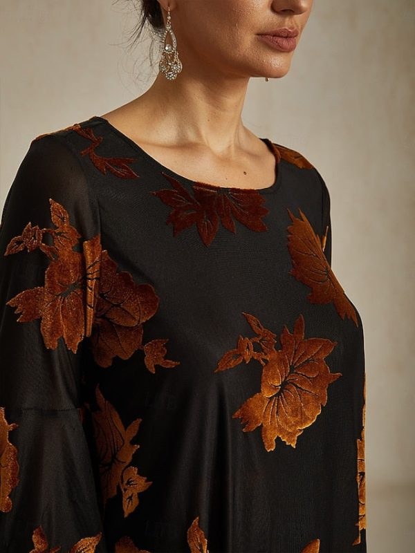 Women's Blouse Dressy Tops Velvet Floral Elegant Stylish - Image 3