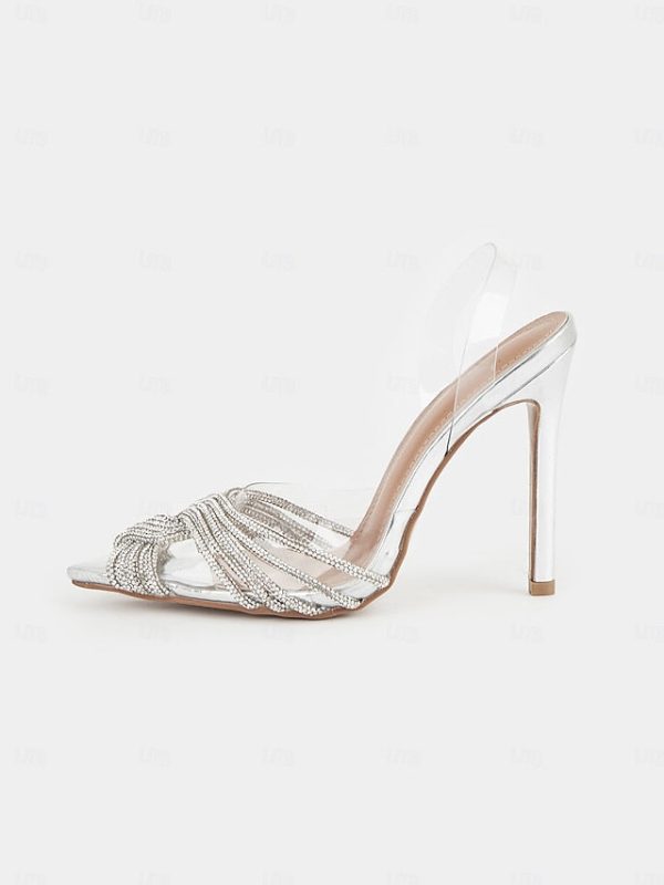 Transparent with Straps Sandals Silver Stiletto Rhinestone - Image 3