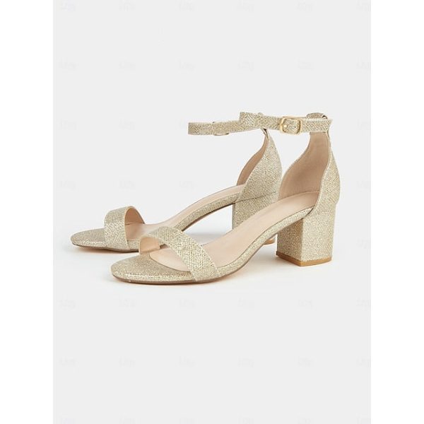 Gold Ankle Heel Sandals with Women's Block Stylish Glitter - Image 4