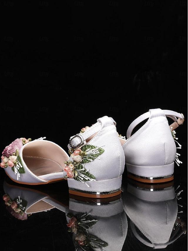 White Clutch Embroidered with Floral Matching Shoes Flat - Image 5