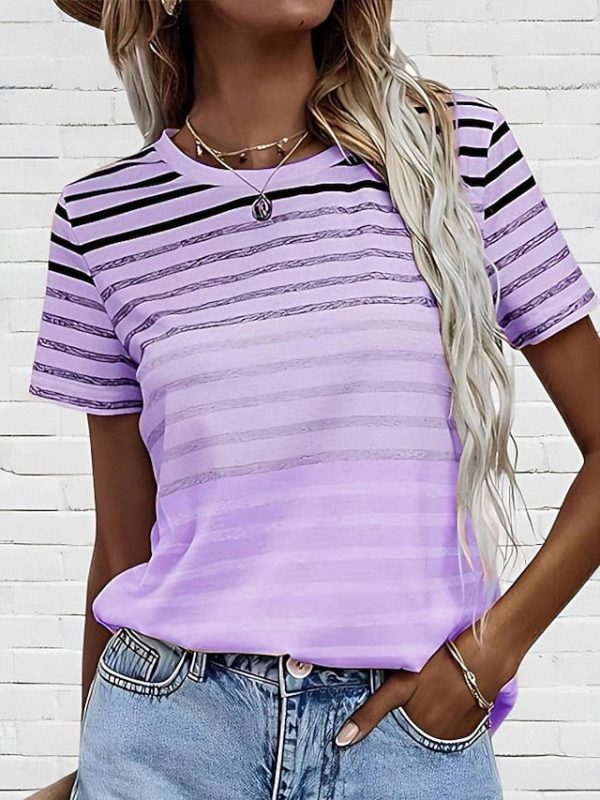 Women's T Shirt Casual Striped Print Short Sleeve Regular - Image 5