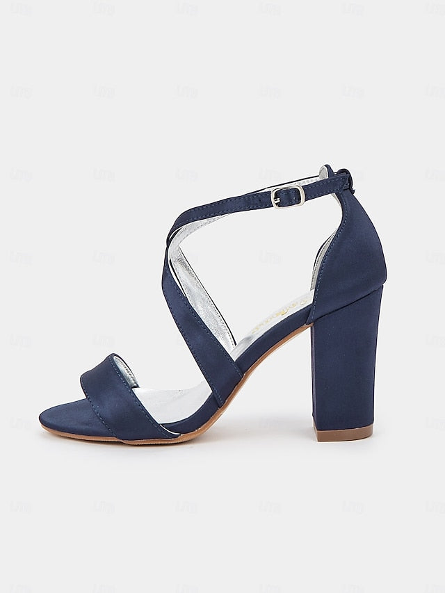 Heel Satin Elegant Block Women