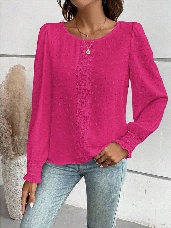 Women's Popover Shirt Casual Shirt Blouse Lace Patchwork - Image 18