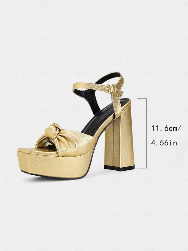 Sandals High Chunky Platform Heel Block Women's - Gold - Image 6