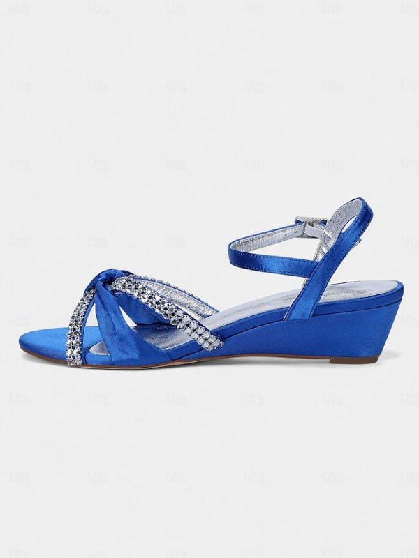 Satin Wedge Women's Sandals Knot Rhinestone Green - Image 19