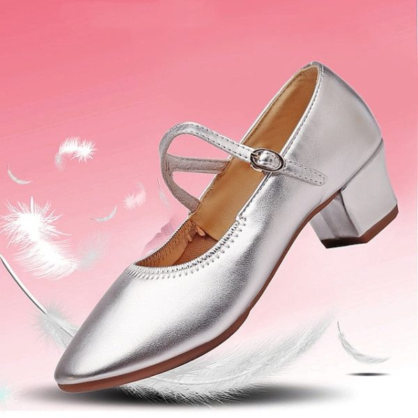 Women's Heel Low Dance with Buckle Gold Shoes Mary Jane - Image 23