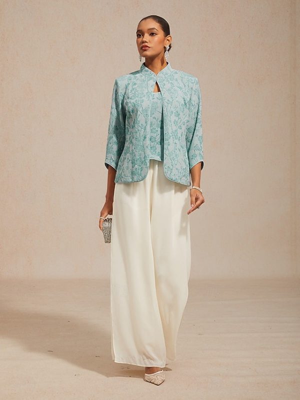 Women's Dressy Tops Floral Paisley Embroidered Elegant 3/4 - Image 39