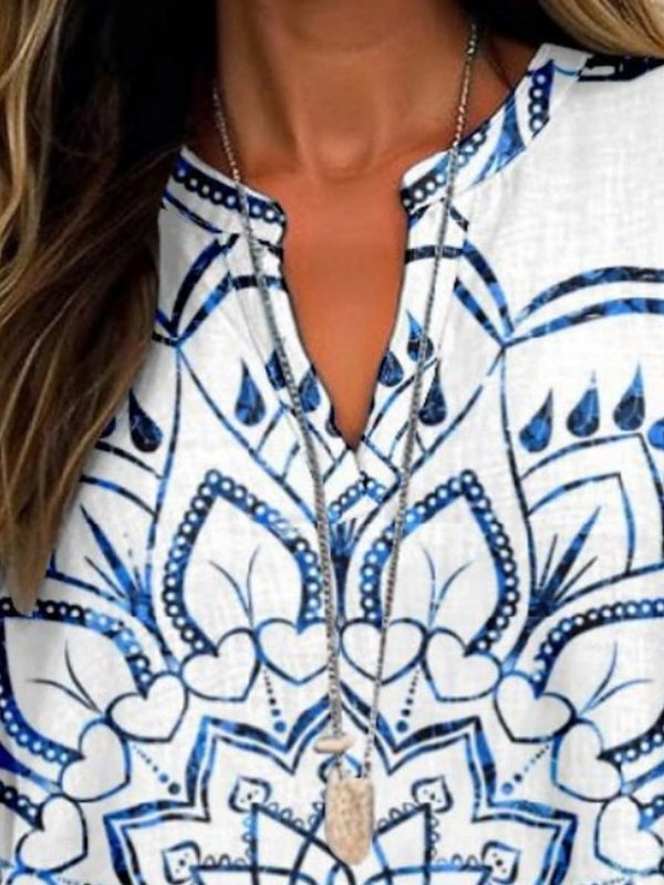 Women's Shirt Buttons Print Floral Stylish Modern Long - Image 2